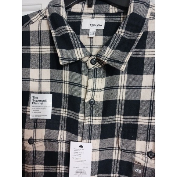 NWT Men's Sonoma Supersoft Flannel Shirt Size 1XB Black plaid Big & Tall - Picture 4 of 5